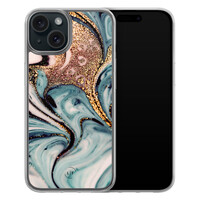 Leuke Telefoonhoesjes iPhone 15 hybride hoesje - Marmer blauw goud
