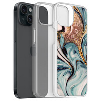 Leuke Telefoonhoesjes iPhone 15 hybride hoesje - Marmer blauw goud