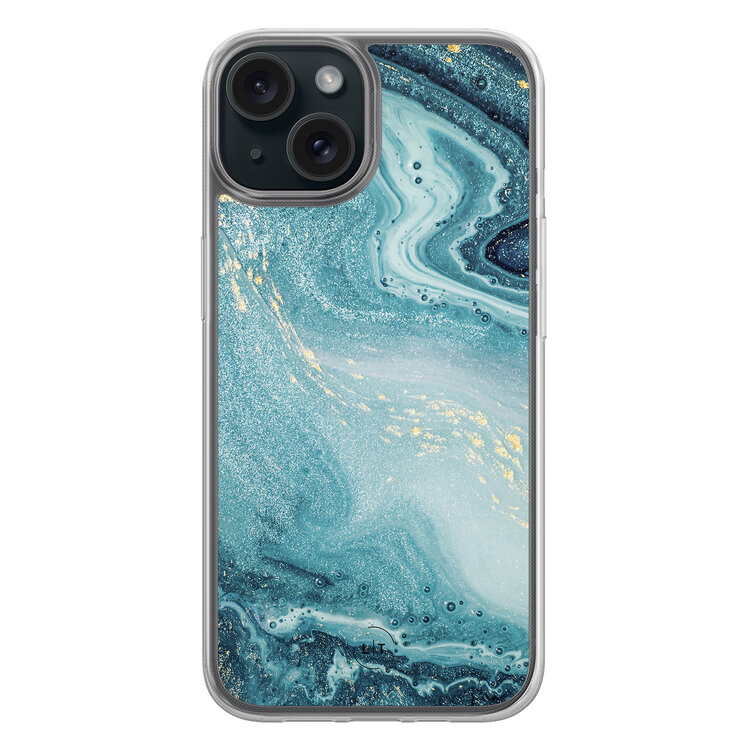 Leuke Telefoonhoesjes iPhone 15 hybride hoesje - Marmer blauw