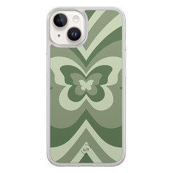 Leuke Telefoonhoesjes iPhone 14 hybride hoesje - Retro vlinder groen