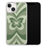 Leuke Telefoonhoesjes iPhone 14 hybride hoesje - Retro vlinder groen