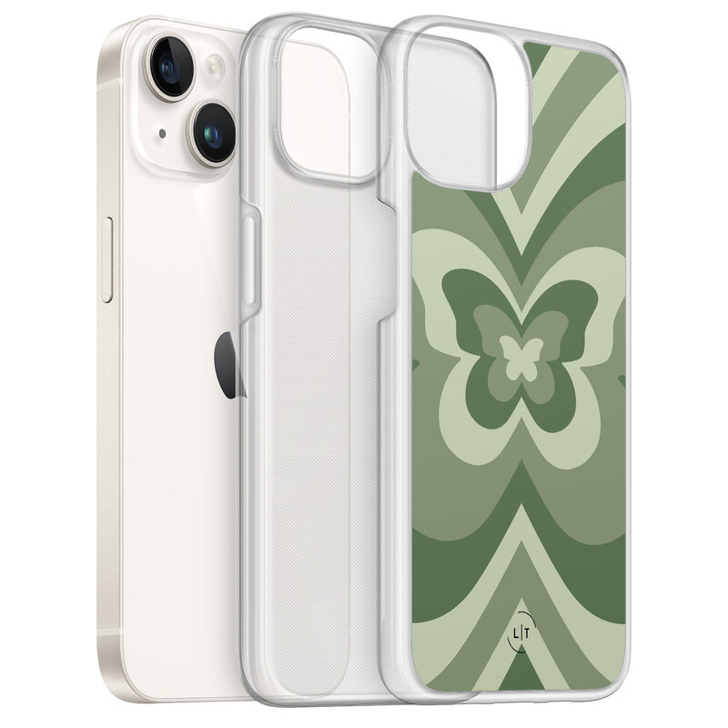 Leuke Telefoonhoesjes iPhone 14 hybride hoesje - Retro vlinder groen