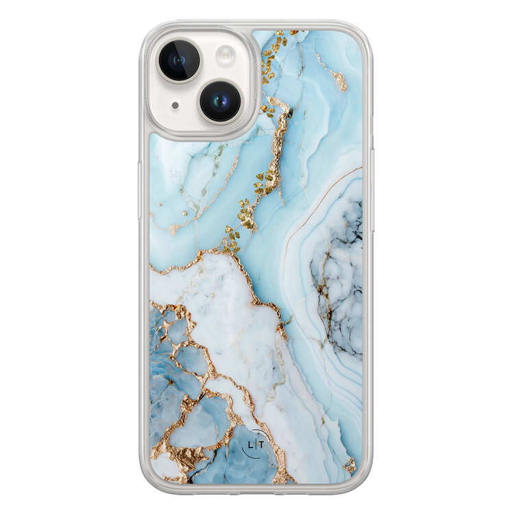 Leuke Telefoonhoesjes iPhone 14 hybride hoesje - Marmer babyblauw