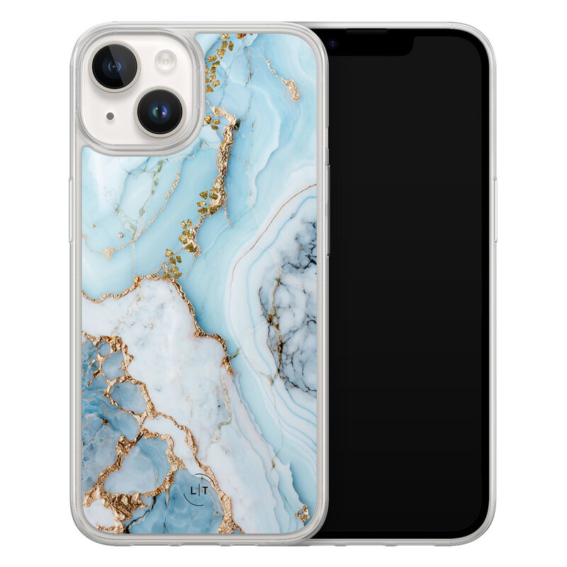 Leuke Telefoonhoesjes iPhone 14 hybride hoesje - Marmer babyblauw