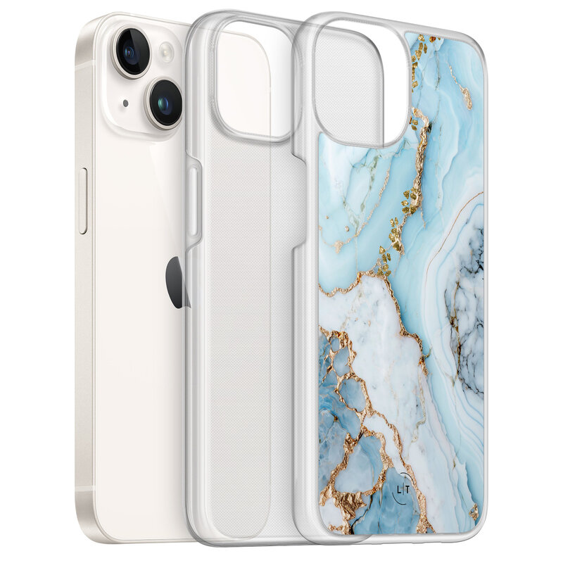 Leuke Telefoonhoesjes iPhone 14 hybride hoesje - Marmer babyblauw