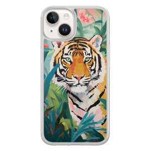 Leuke Telefoonhoesjes iPhone 14 hybride hoesje - Tijger in de jungle