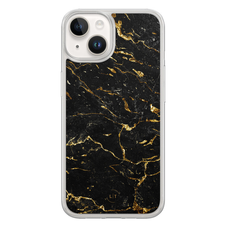 Leuke Telefoonhoesjes iPhone 14 hybride hoesje - Marmer zwart goud