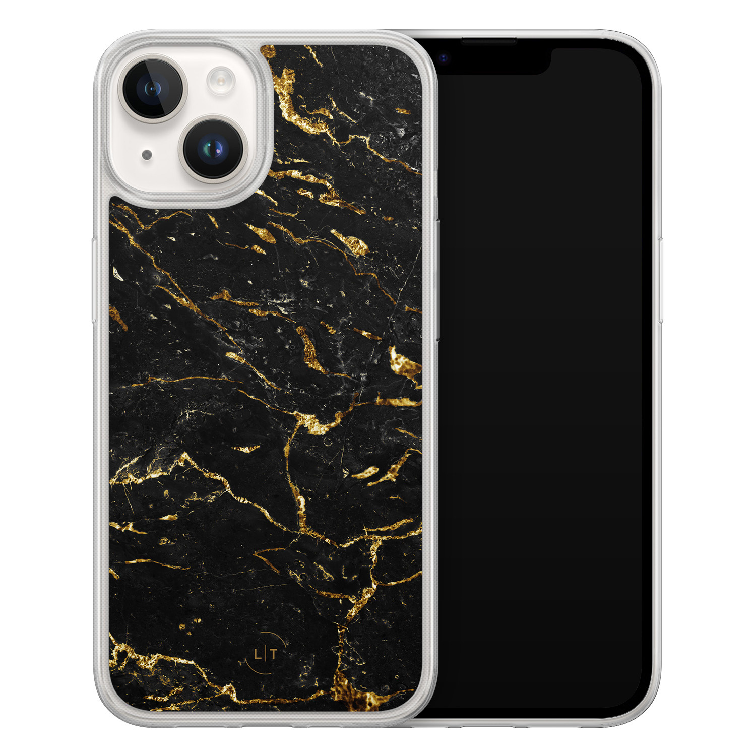 Leuke Telefoonhoesjes iPhone 14 hybride hoesje - Marmer zwart goud