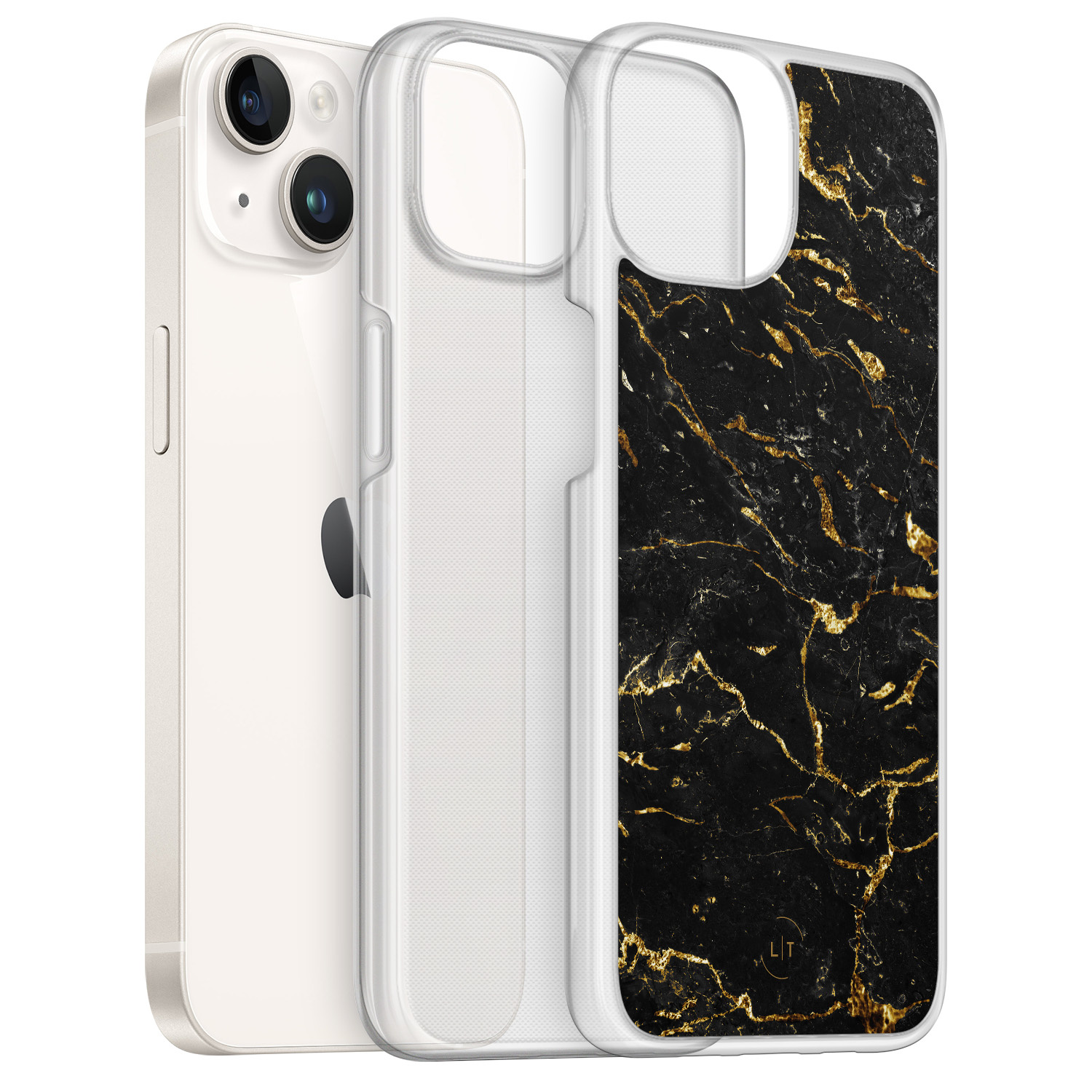 Leuke Telefoonhoesjes iPhone 14 hybride hoesje - Marmer zwart goud