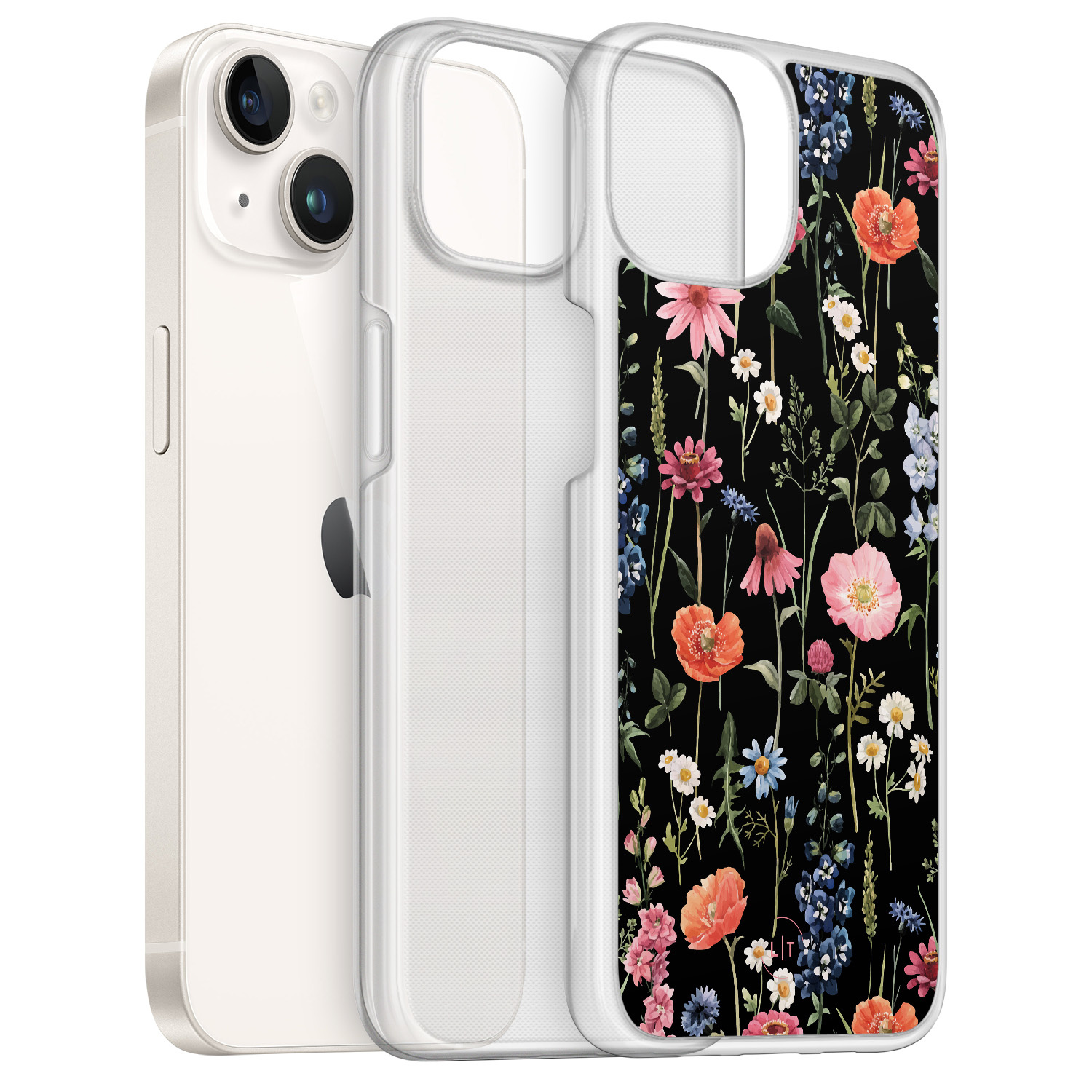 Leuke Telefoonhoesjes iPhone 14 hybride hoesje - Dark flowers