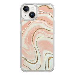 Leuke Telefoonhoesjes iPhone 14 hybride hoesje - Marmer peach