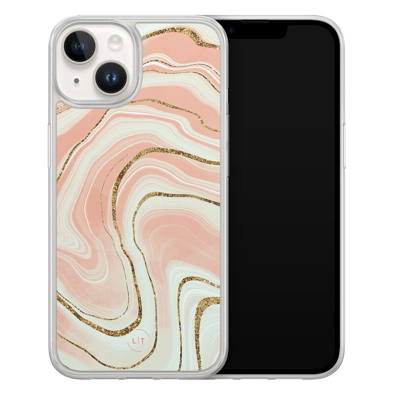 Leuke Telefoonhoesjes iPhone 14 hybride hoesje - Marmer peach
