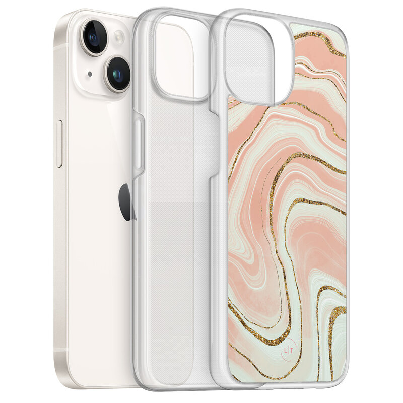 Leuke Telefoonhoesjes iPhone 14 hybride hoesje - Marmer peach