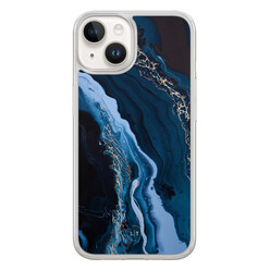 Leuke Telefoonhoesjes iPhone 14 hybride hoesje - Marmer lagoon blauw