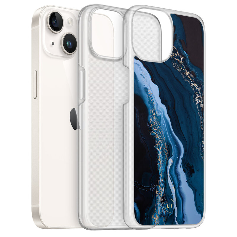 Leuke Telefoonhoesjes iPhone 14 hybride hoesje - Marmer lagoon blauw