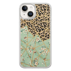 Leuke Telefoonhoesjes iPhone 14 hybride hoesje - Luipaard flower print