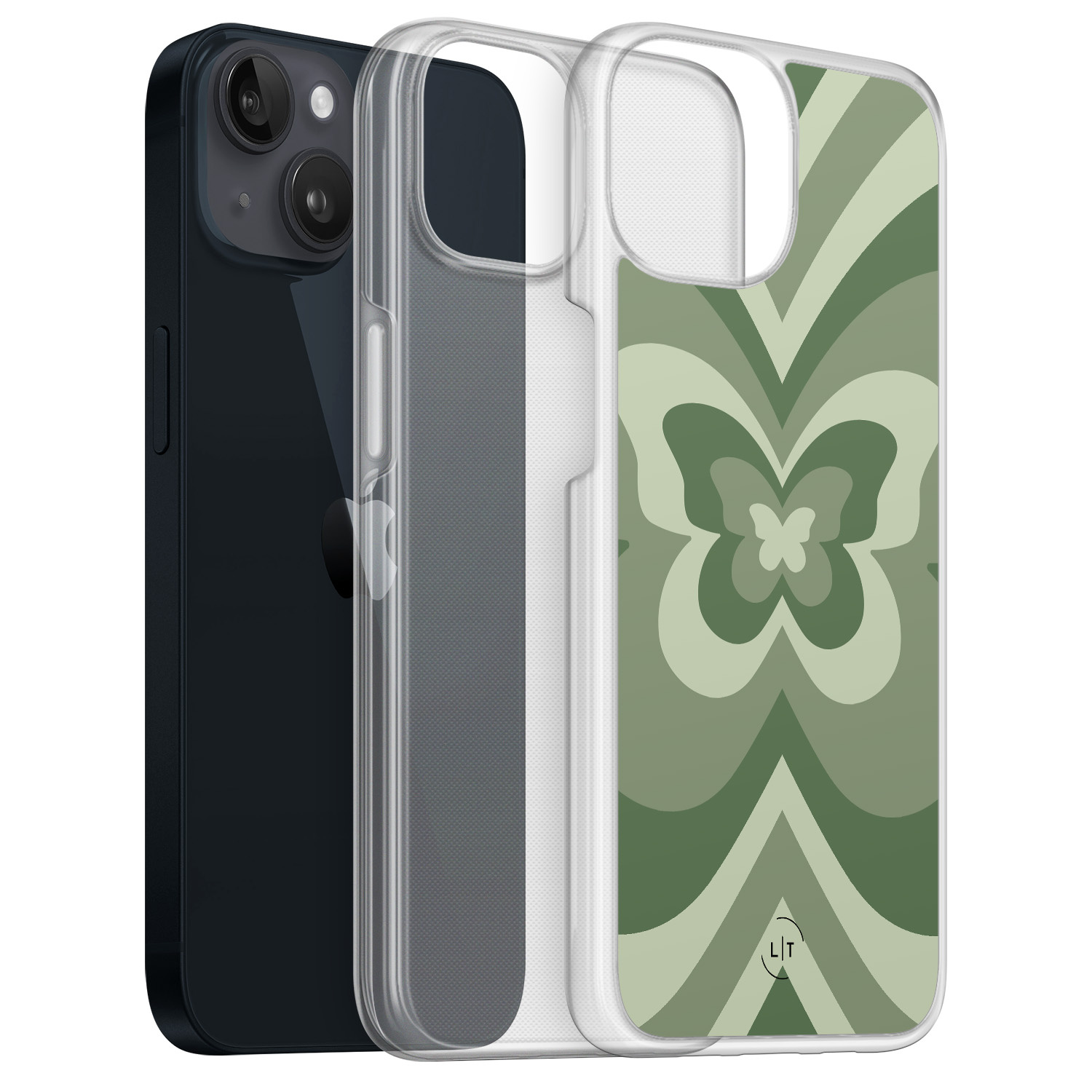 Leuke Telefoonhoesjes iPhone 13 hybride hoesje - Retro vlinder groen
