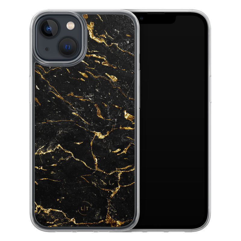 Leuke Telefoonhoesjes iPhone 13 hybride hoesje - Marmer zwart goud