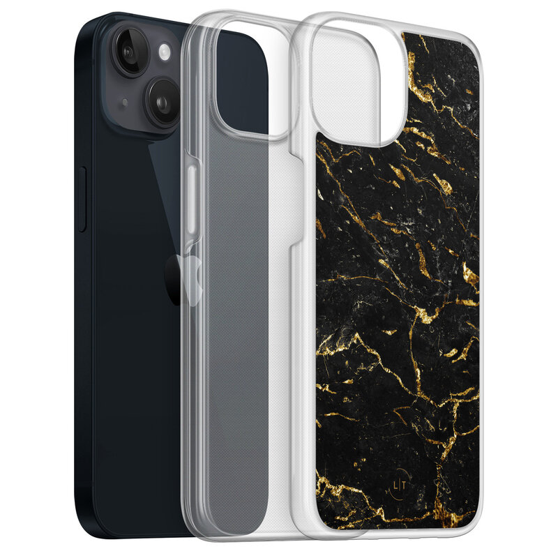 Leuke Telefoonhoesjes iPhone 13 hybride hoesje - Marmer zwart goud