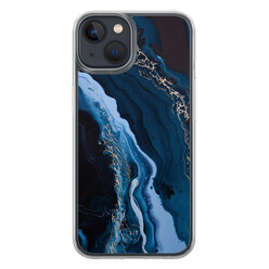 Leuke Telefoonhoesjes iPhone 13 hybride hoesje - Marmer lagoon blauw