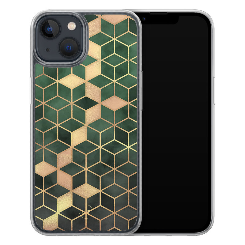 Leuke Telefoonhoesjes iPhone 13 hybride hoesje - Kubus groen
