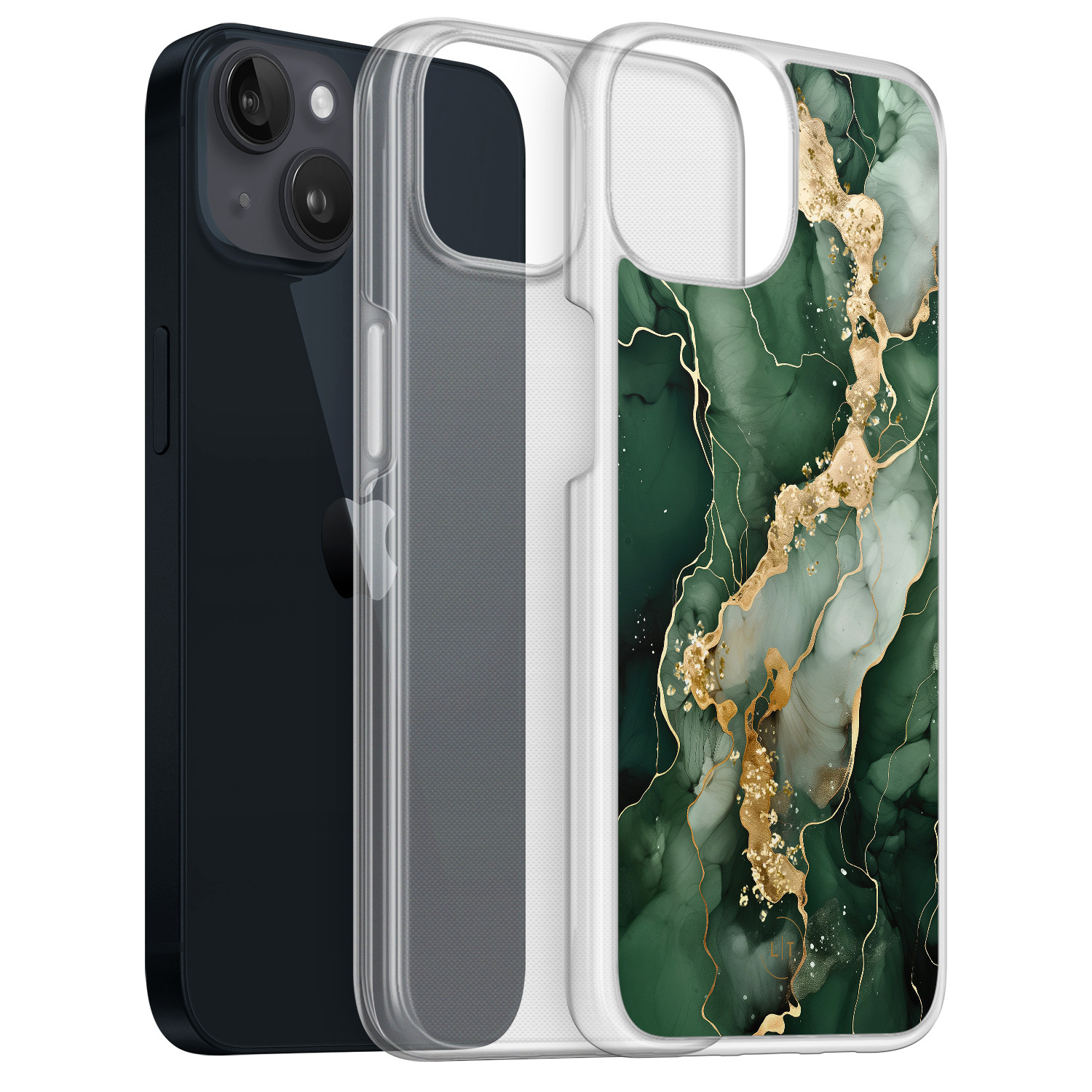 Leuke Telefoonhoesjes iPhone 13 hybride hoesje - Marmer groen goud