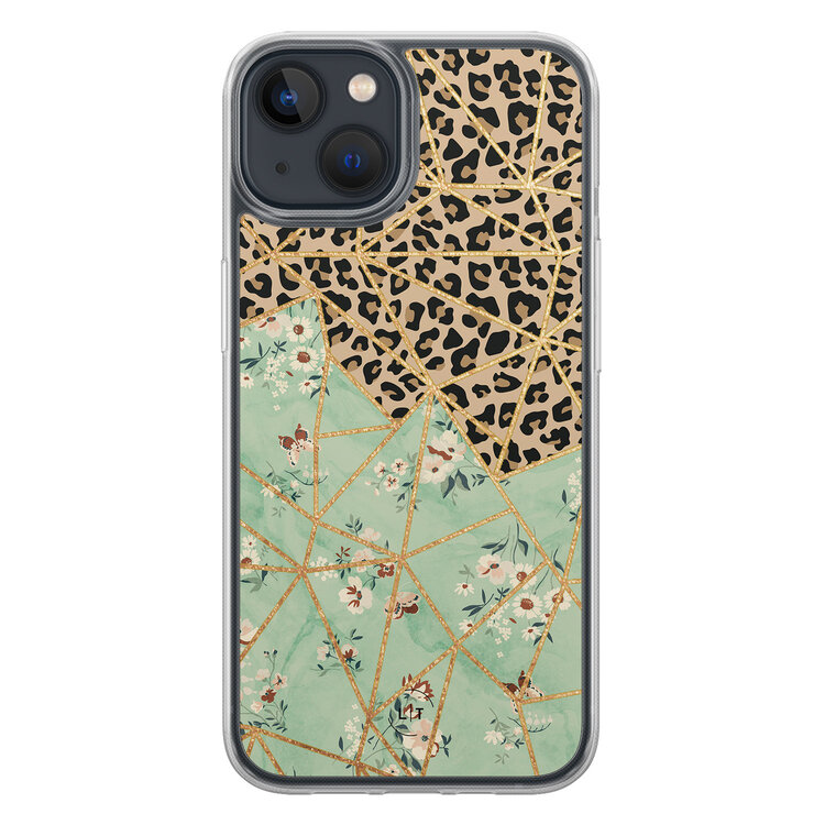 Leuke Telefoonhoesjes iPhone 13 hybride hoesje - Luipaard flower print