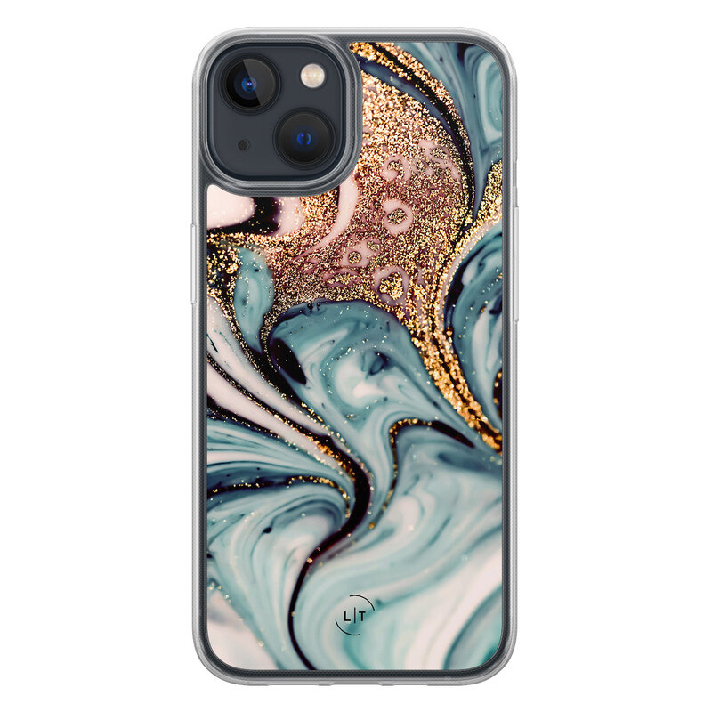 Leuke Telefoonhoesjes iPhone 13 hybride hoesje - Marmer blauw goud