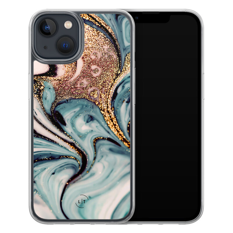 Leuke Telefoonhoesjes iPhone 13 hybride hoesje - Marmer blauw goud