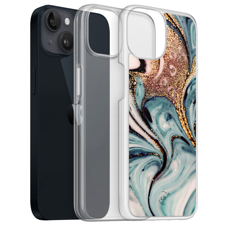 Leuke Telefoonhoesjes iPhone 13 hybride hoesje - Marmer blauw goud