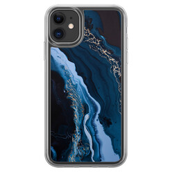 Leuke Telefoonhoesjes iPhone 11 hybride hoesje - Marmer lagoon blauw