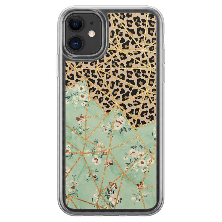 Leuke Telefoonhoesjes iPhone 11 hybride hoesje - Luipaard flower print