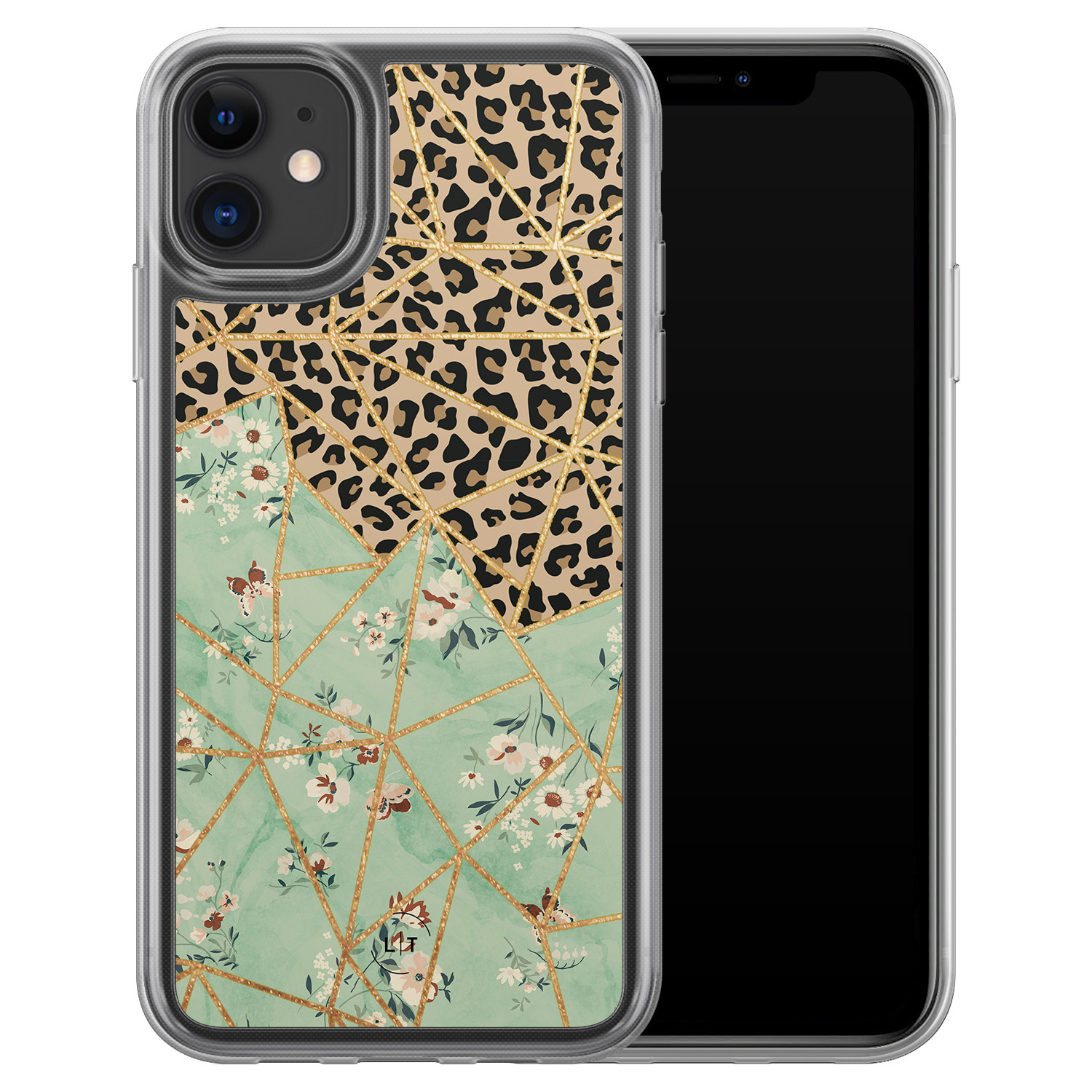 Leuke Telefoonhoesjes iPhone 11 hybride hoesje - Luipaard flower print