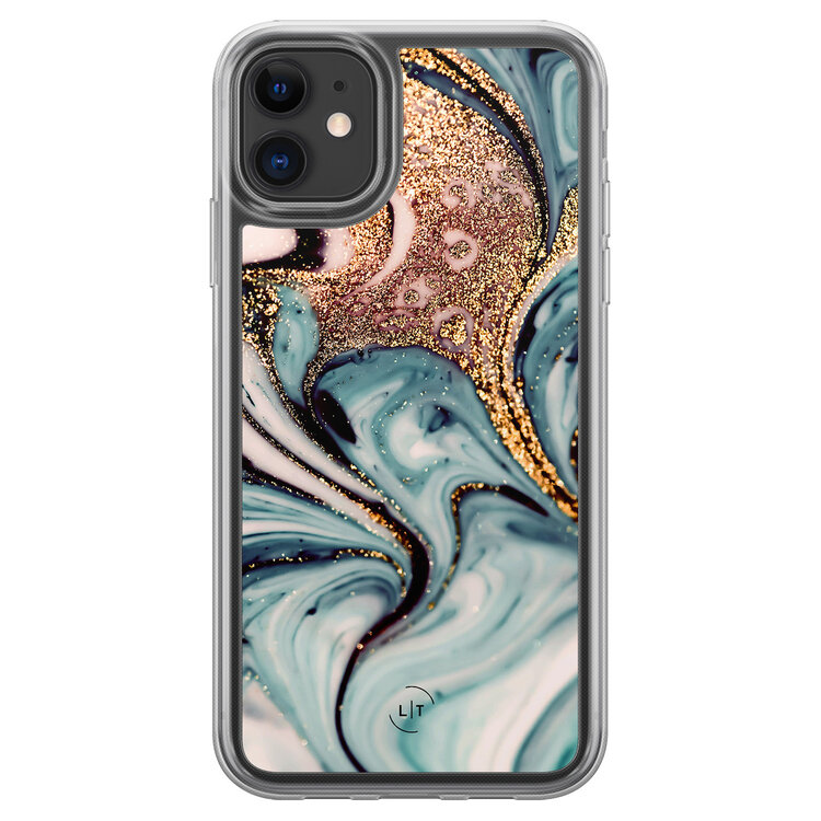Leuke Telefoonhoesjes iPhone 11 hybride hoesje - Marmer blauw goud