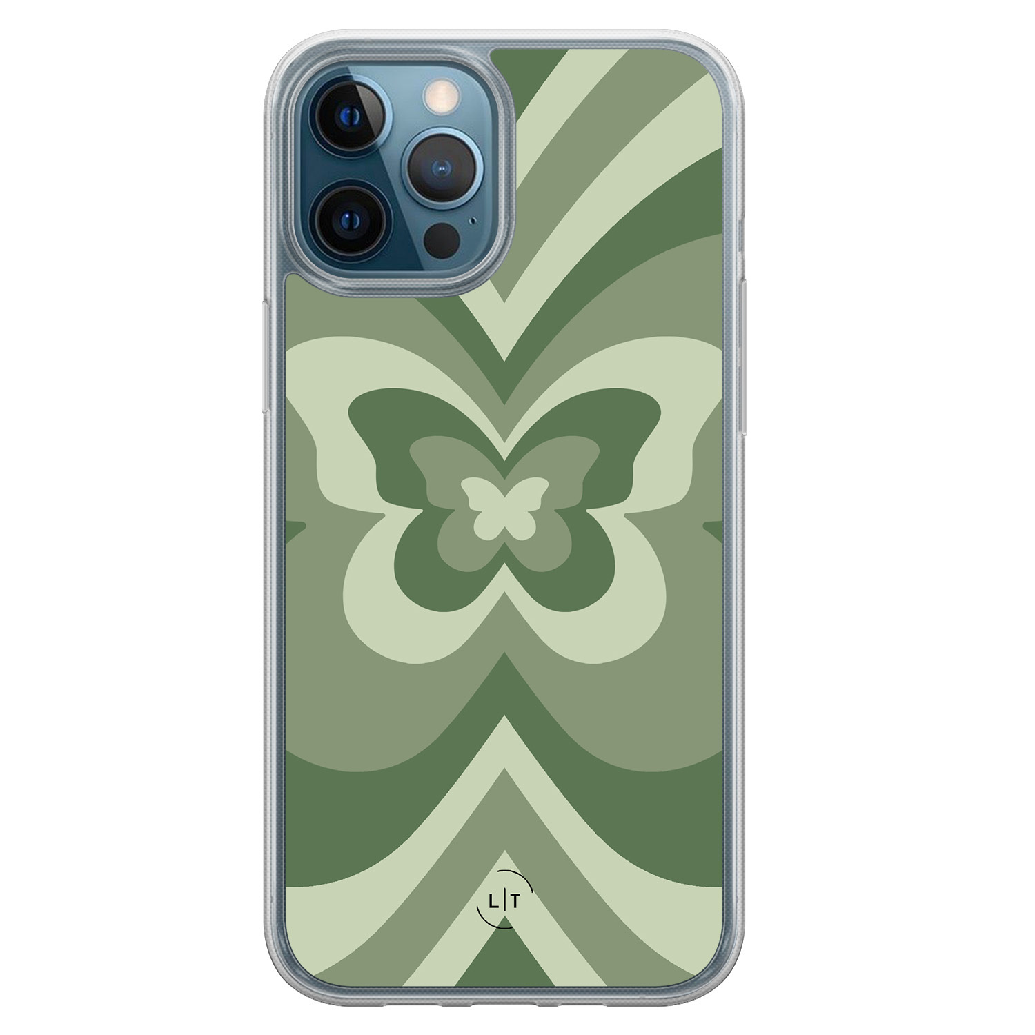 Leuke Telefoonhoesjes iPhone 12 (Pro) hybride hoesje - Retro vlinder groen