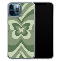 Leuke Telefoonhoesjes iPhone 12 (Pro) hybride hoesje - Retro vlinder groen