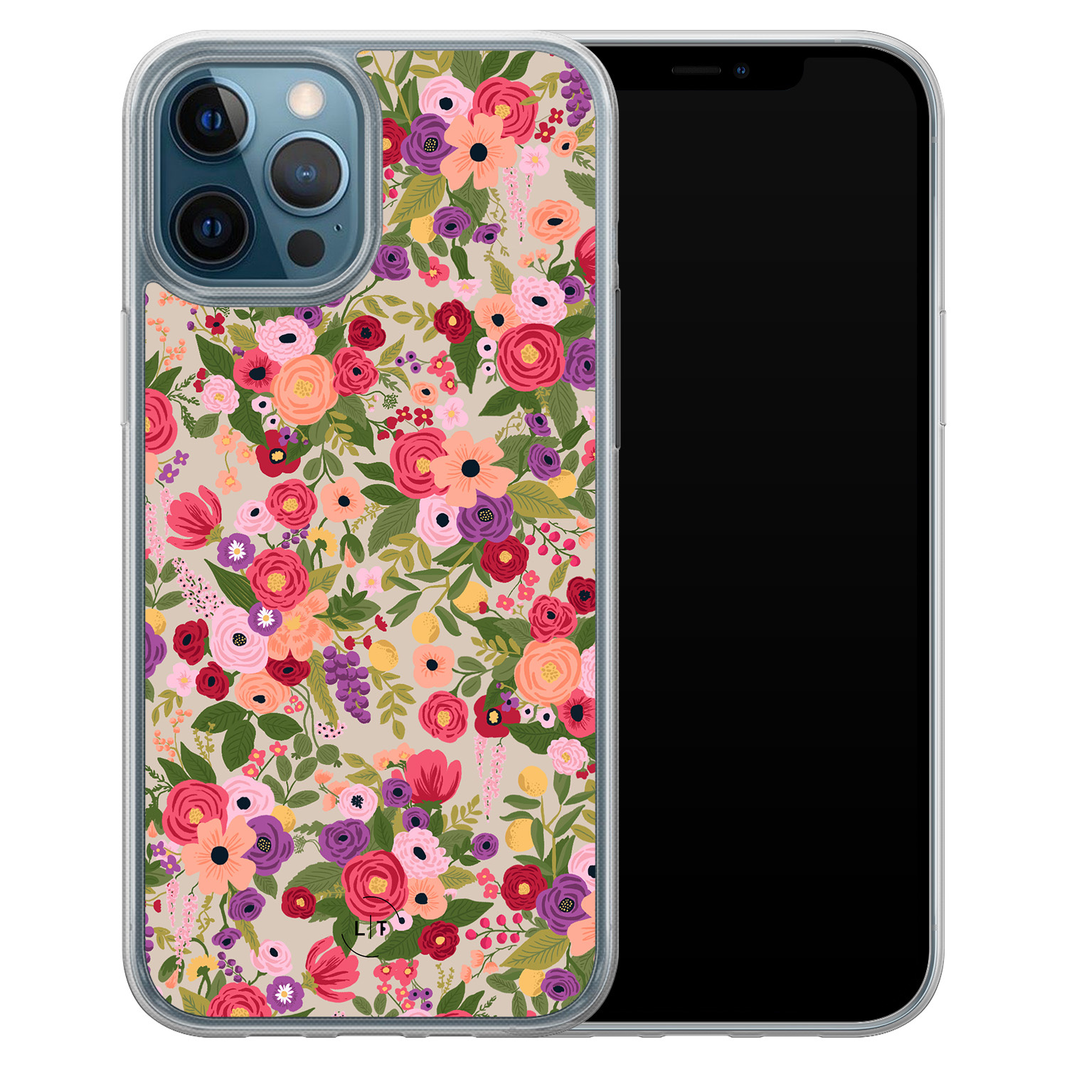 Leuke Telefoonhoesjes iPhone 12 (Pro) hybride hoesje - Floral garden