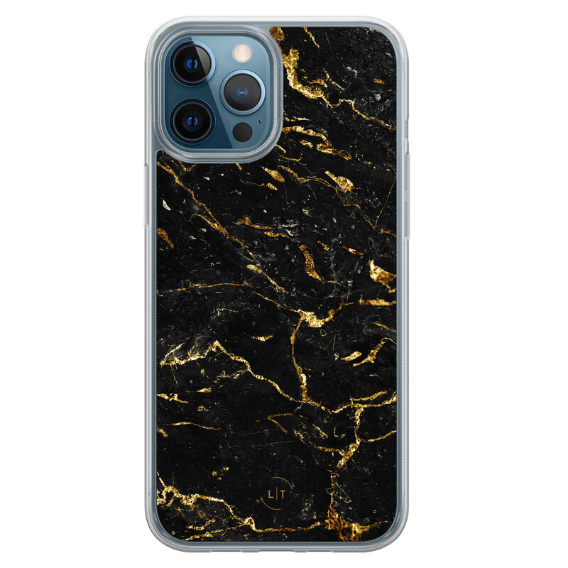 Leuke Telefoonhoesjes iPhone 12 (Pro) hybride hoesje - Marmer zwart goud