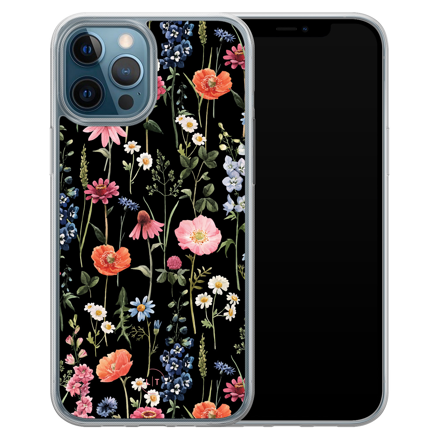 Leuke Telefoonhoesjes iPhone 12 (Pro) hybride hoesje - Dark flowers
