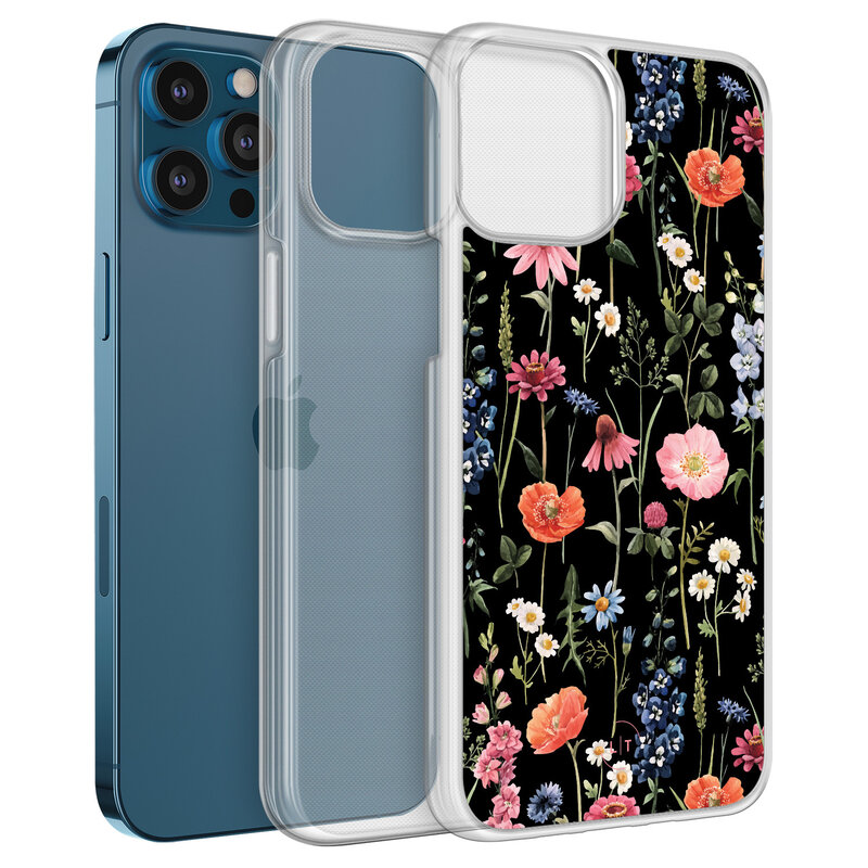 Leuke Telefoonhoesjes iPhone 12 (Pro) hybride hoesje - Dark flowers