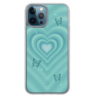 Leuke Telefoonhoesjes iPhone 12 (Pro) hybride hoesje - Retro hart vlinder