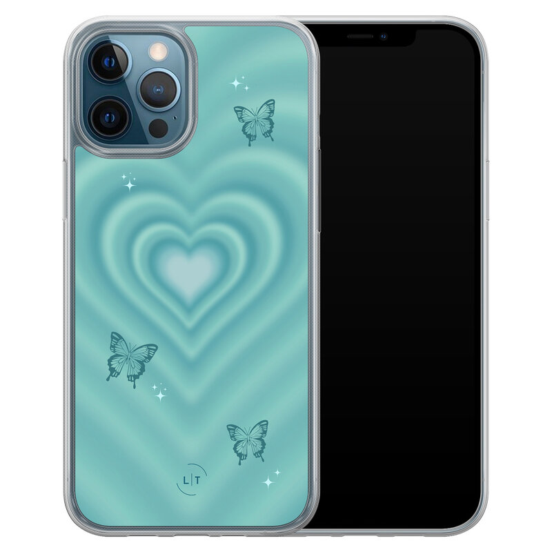 Leuke Telefoonhoesjes iPhone 12 (Pro) hybride hoesje - Retro hart vlinder