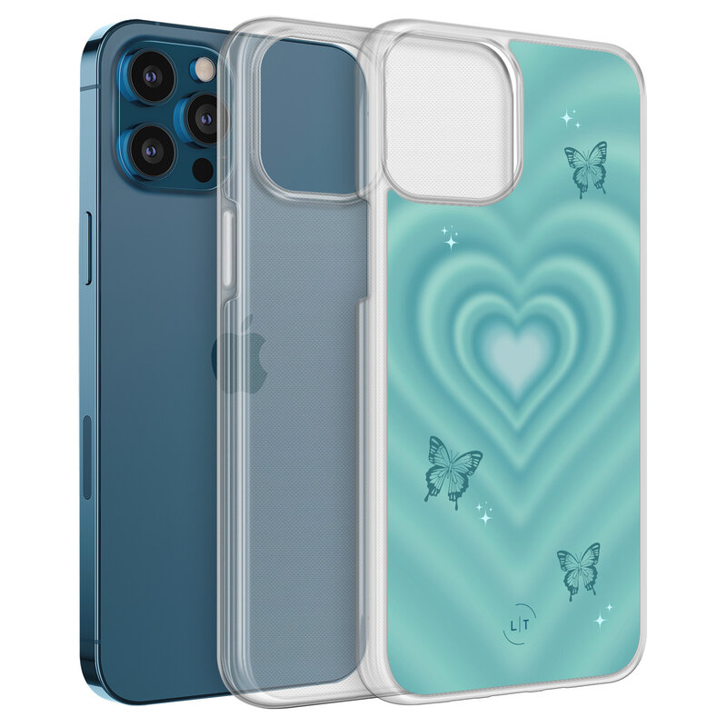 Leuke Telefoonhoesjes iPhone 12 (Pro) hybride hoesje - Retro hart vlinder