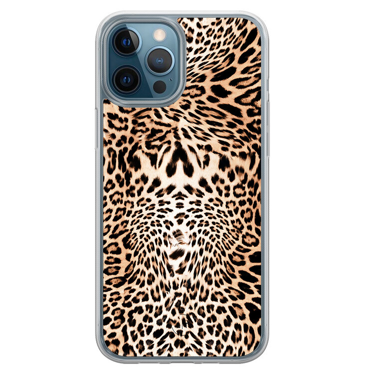 Leuke Telefoonhoesjes iPhone 12 (Pro) hybride hoesje - Luipaardprint