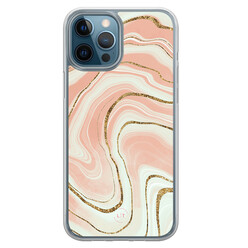 Leuke Telefoonhoesjes iPhone 12 (Pro) hybride hoesje - Marmer peach