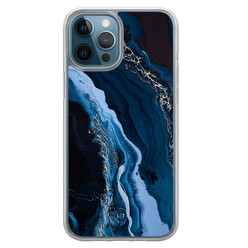 Leuke Telefoonhoesjes iPhone 12 (Pro) hybride hoesje - Marmer lagoon blauw
