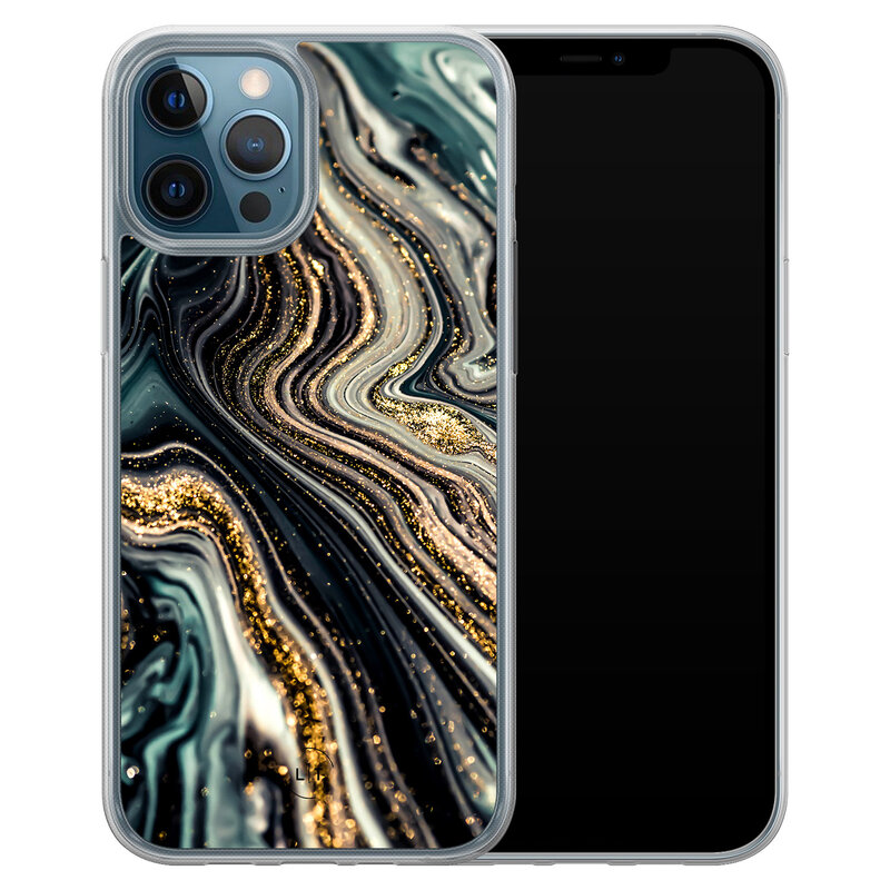 Leuke Telefoonhoesjes iPhone 12 (Pro) hybride hoesje - Marmer swirl