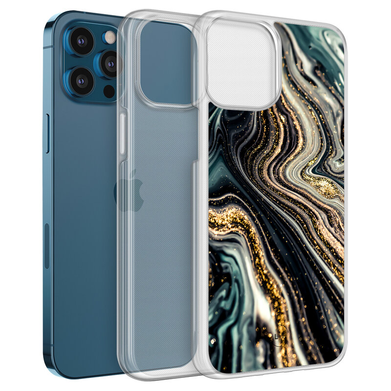 Leuke Telefoonhoesjes iPhone 12 (Pro) hybride hoesje - Marmer swirl