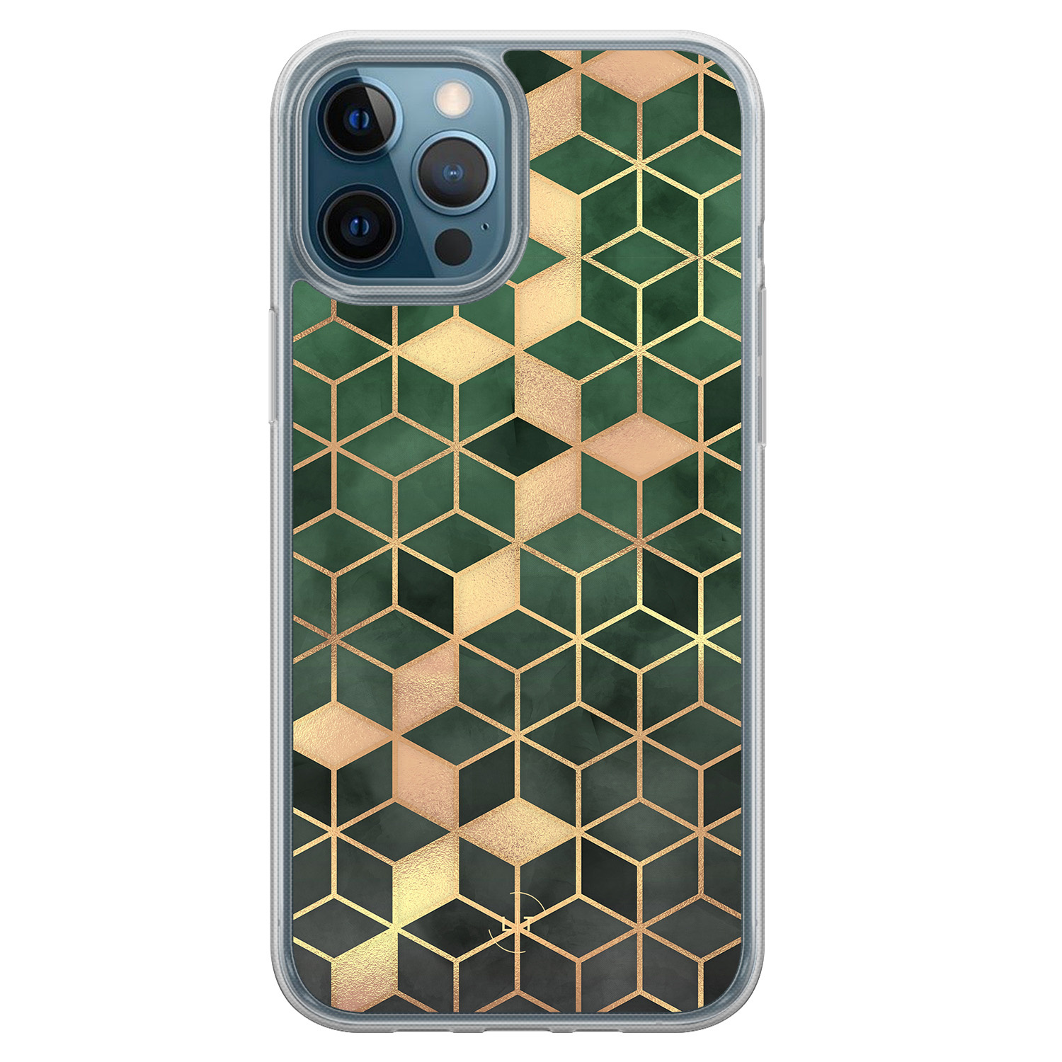 Leuke Telefoonhoesjes iPhone 12 (Pro) hybride hoesje - Kubus groen