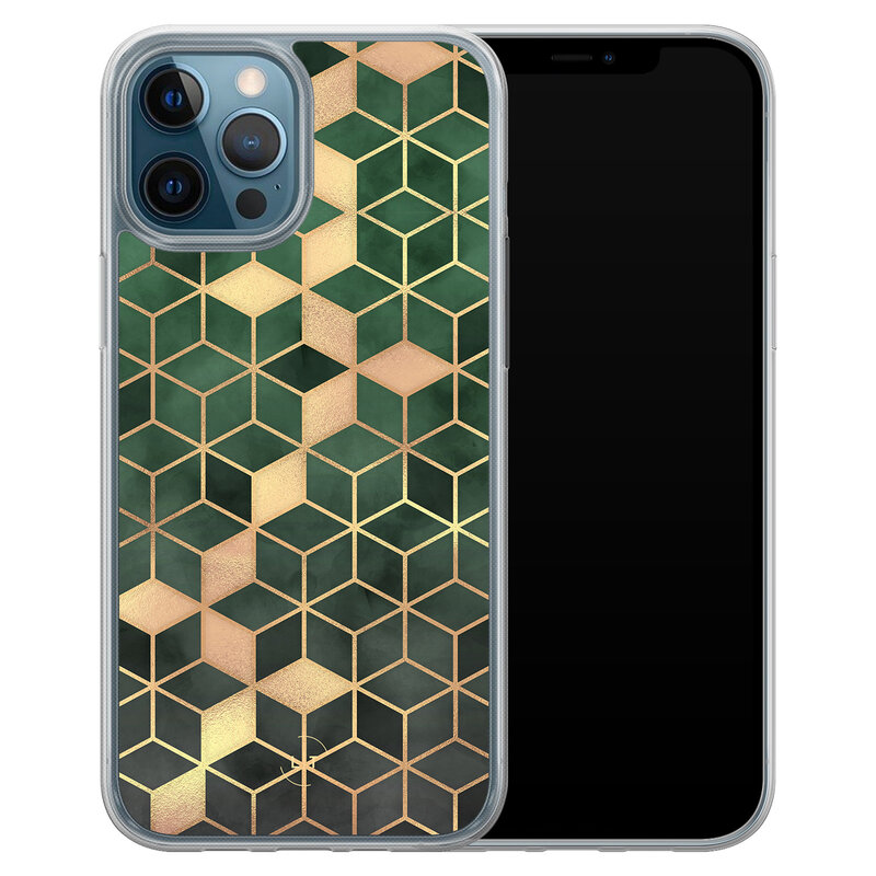 Leuke Telefoonhoesjes iPhone 12 (Pro) hybride hoesje - Kubus groen